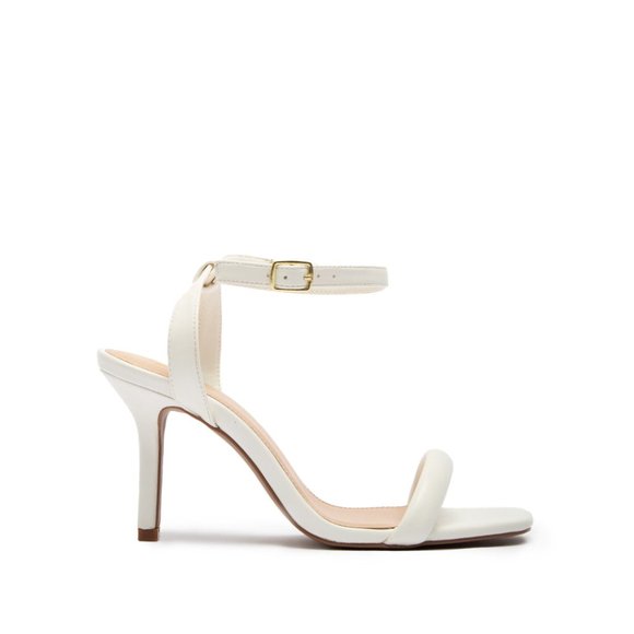 White Vegan Leather Ankle Strap Heels - Picture 2 of 5